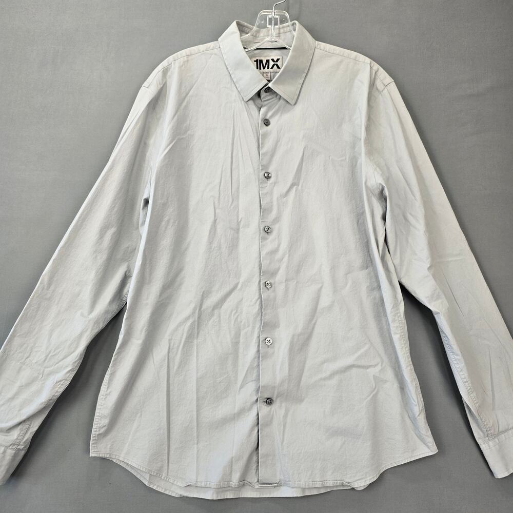 Express 1MX Gray Fitted Button Up Shirt Stretch Classic Long Sleeves Men Size XL